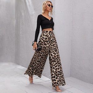 NWT High Waist Leopard Wide Leg Pants